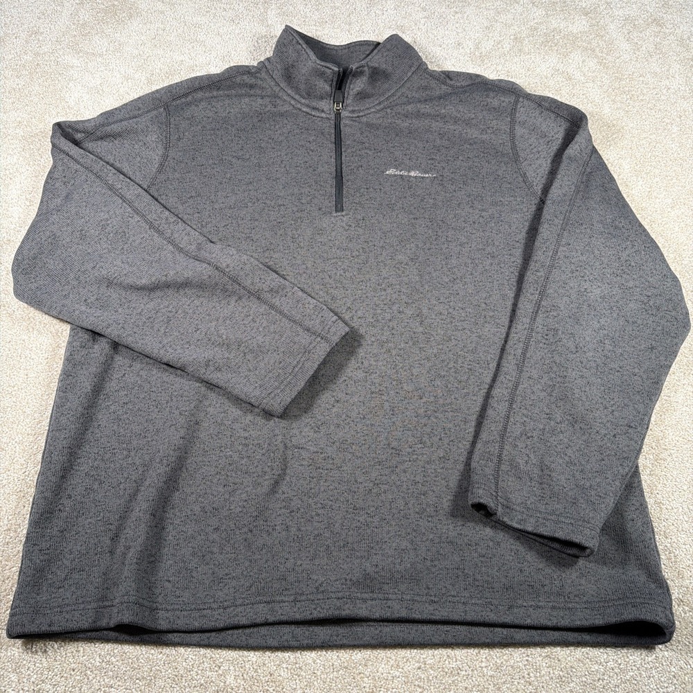 Eddie Bauer Mens 1/4 Zip Long Sleeve Pullover Shirt 2XL Gray Mock Neck Polyester